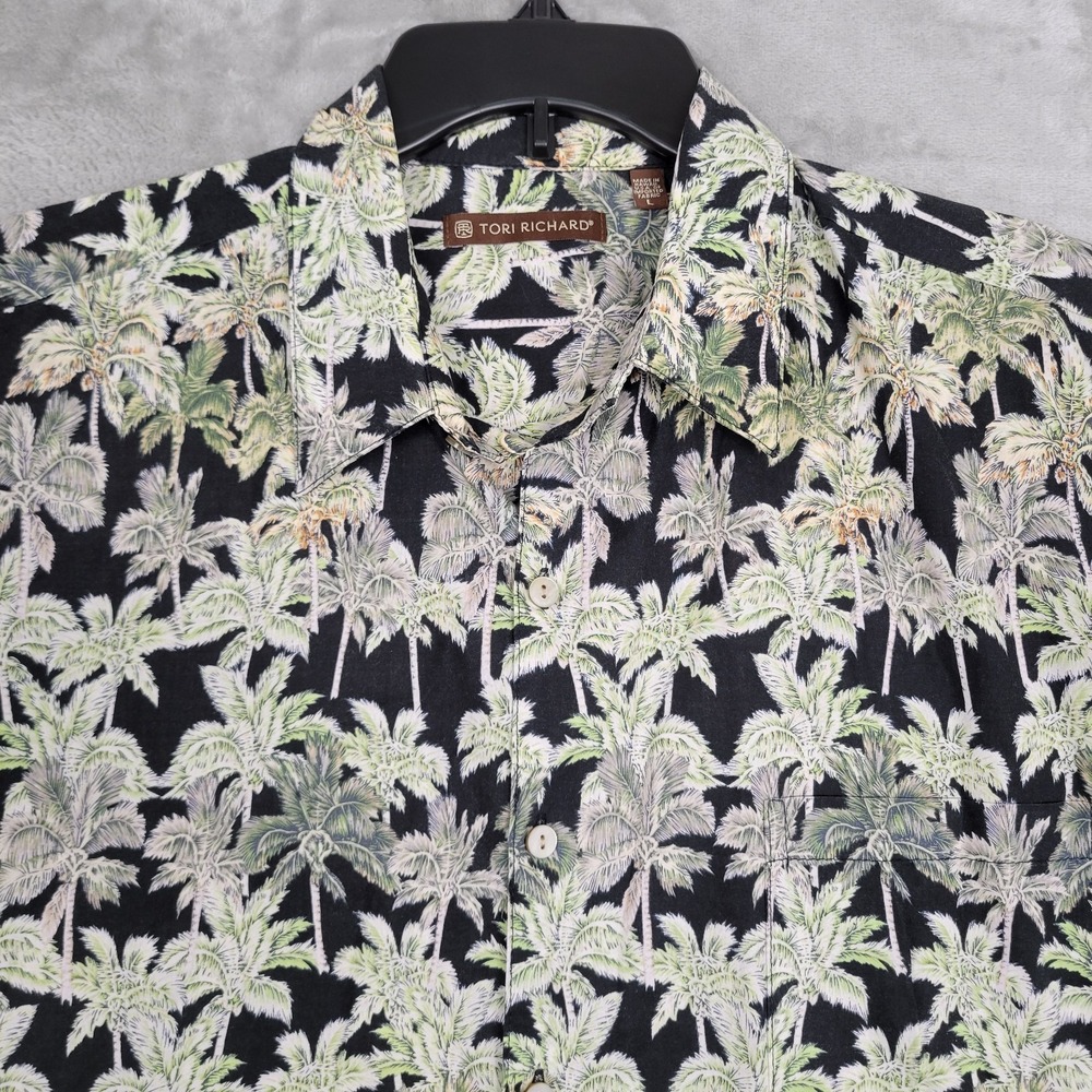 Tori Richard Men's Large Hawaiian Palm Tree Tropical Print Short Sleeve Shirt